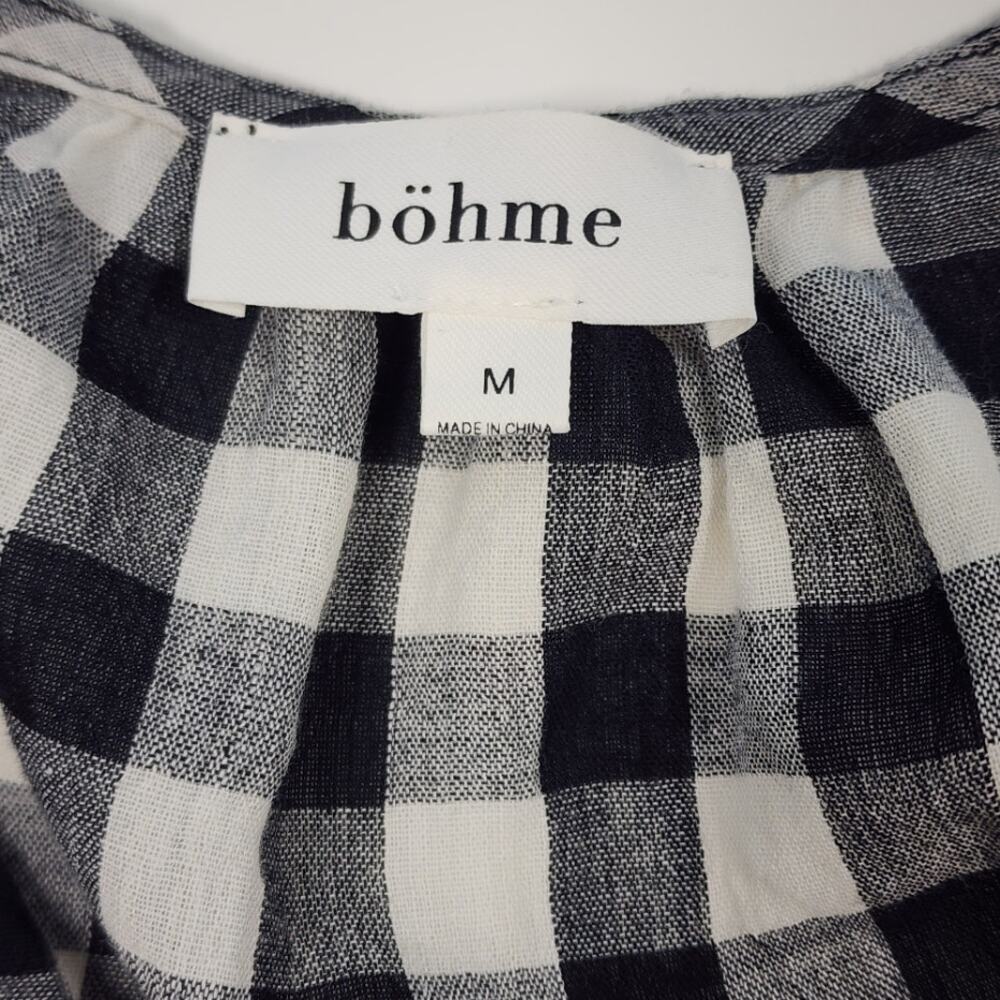 Bohme Gingham Peplum Blouse M Black White Cottagecore Ruffle Top - Picture 6 of 8